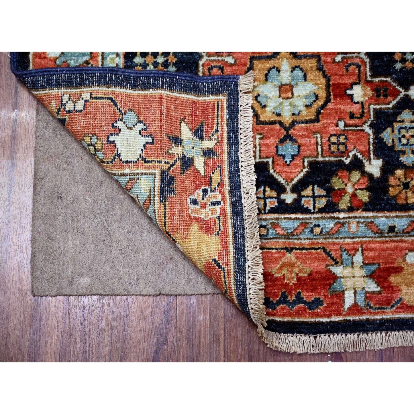 2'6"X11'8" Blue Karajeh Design Pure Wool Fine Aryana Runner Oriental Rug