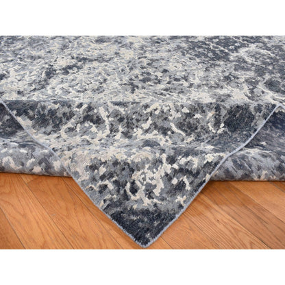9'2''X12' Black Hand Knotted Wool And Silk Modern Tie Dye Design Rug