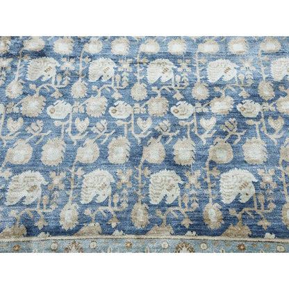8'9"X12' Yale Blue Hand Knotted 100% Pure Real Silk Khotan Design Rug