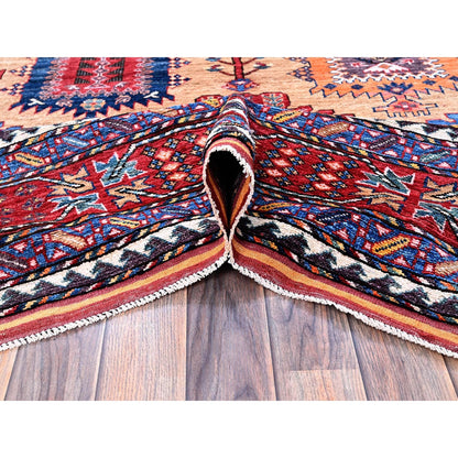 8'3"X9'9" Beige Afghan Caucasian Design Revival Hand Knotted Soft Wool Rug