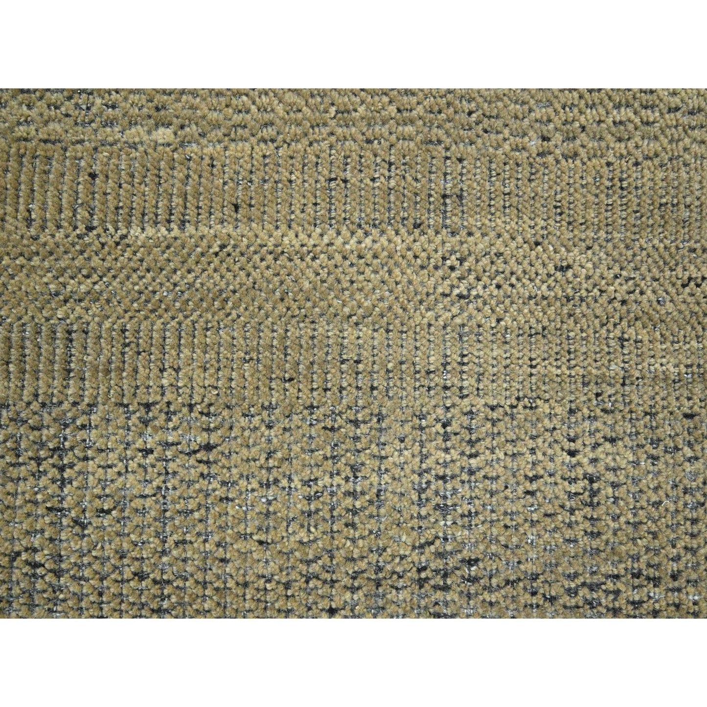 6'X9'3" Brown & Black Oxidized Grass Design Hand Knotted Pure Wool Rug