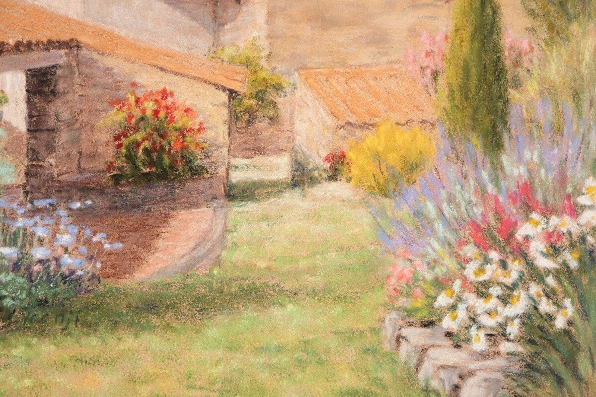 Nicole Clement Jardin ensoleille Original Pastel French Impressionist Garden