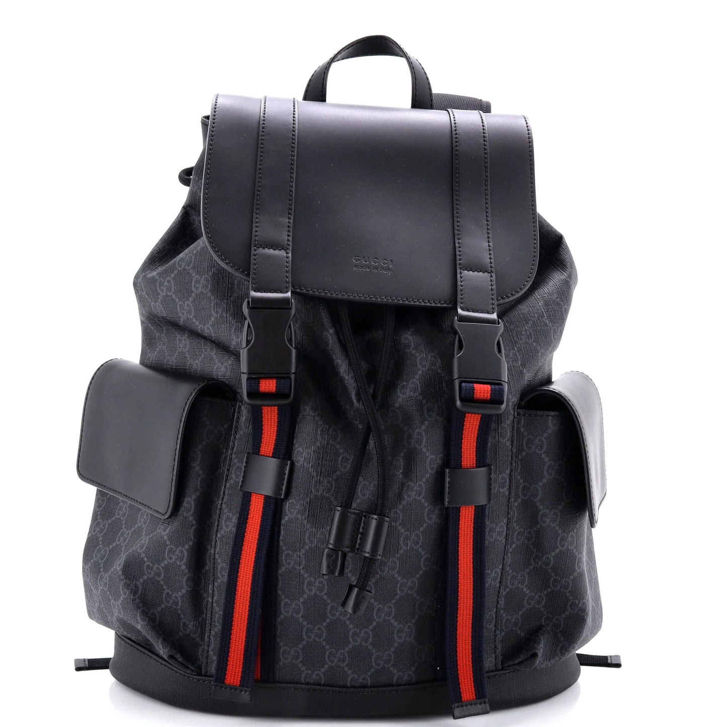 Gucci Double Pocket Buckle Backpack Gg Coated Canvas Large