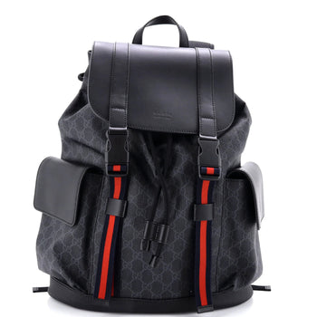 Gucci Double Pocket Buckle Backpack Gg Coated Canvas Large