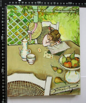 Simon-Auguste La Petite Sieste Original Oil Painting Signed French Art F3