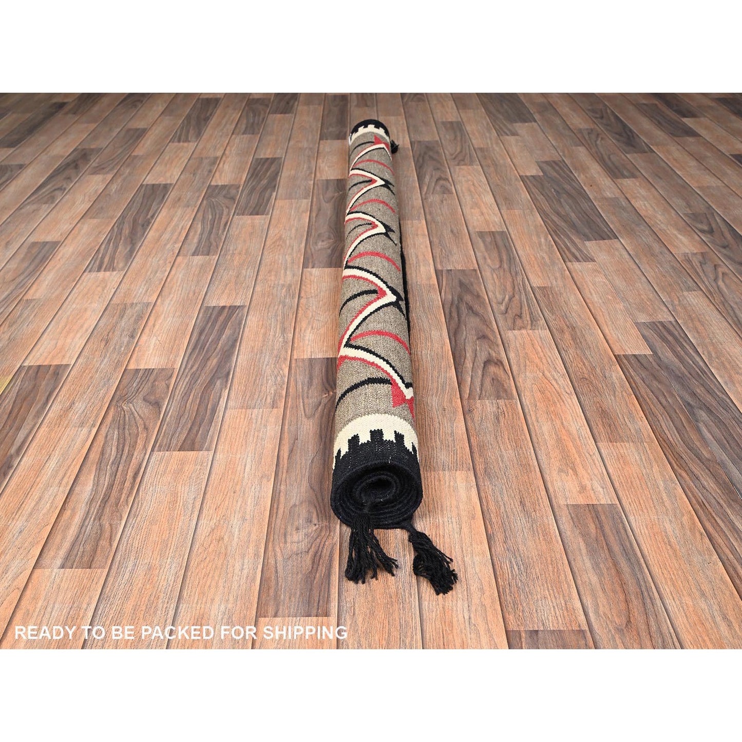 5'2"X6'10" Brown American Geometric Design Rug Flat Weave Hand Woven Wool