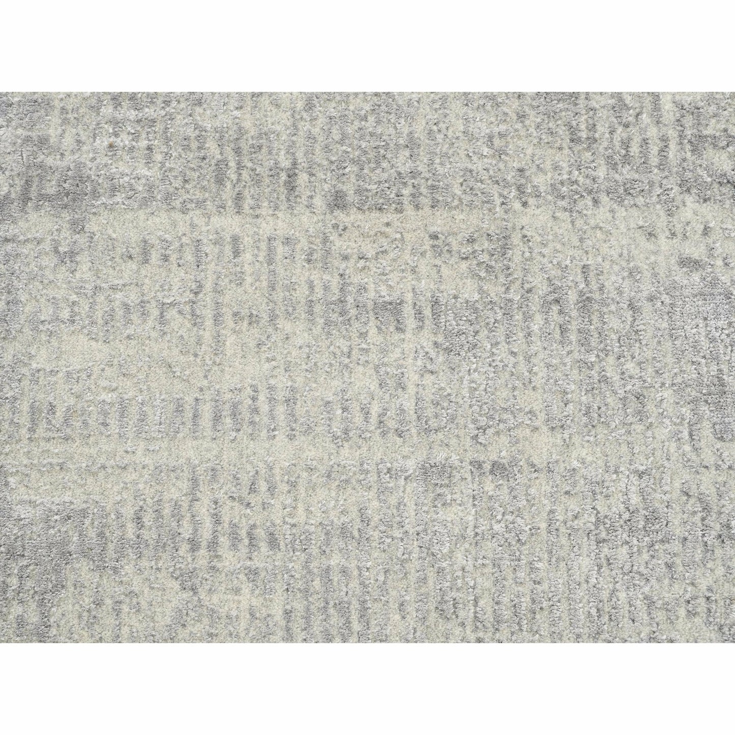 2'6"X12'1" Hand Loomed Fine Jacquard Gray Modern Wool And Silk Runner Rug