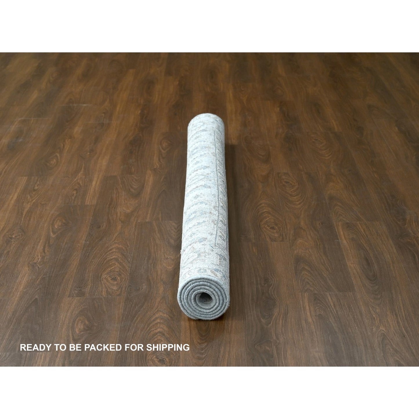 6'2"X6'1" Blue Gray Wool Karjihooz Geometric Hand Knotted Square Rug