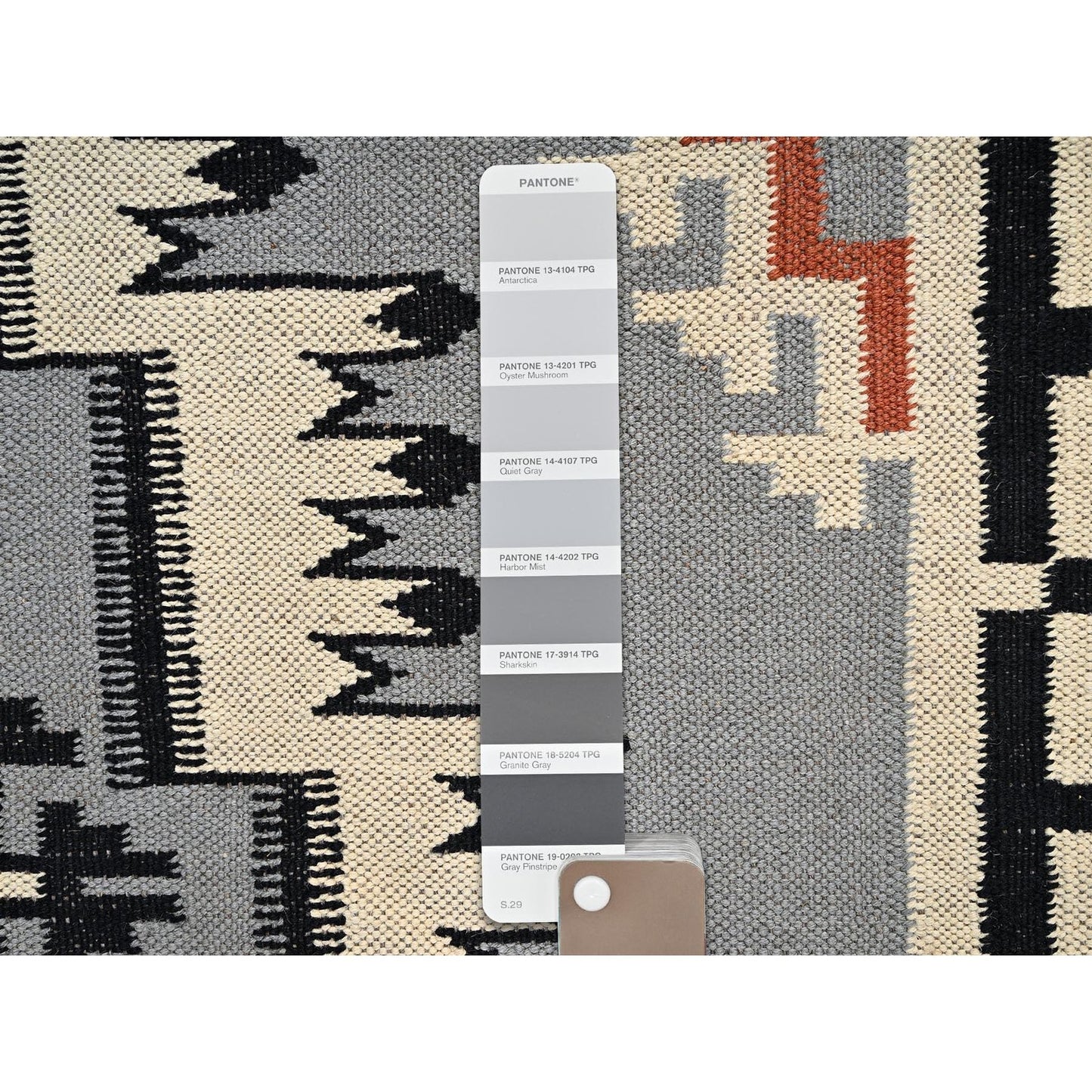 5'3"X7' Gray American Geometric Design Rug Flat Weave Hand Woven Wool