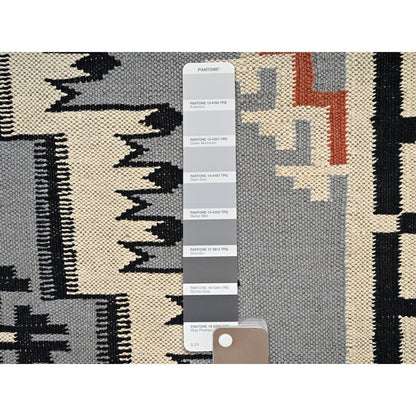 5'3"X7' Gray American Geometric Design Rug Flat Weave Hand Woven Wool