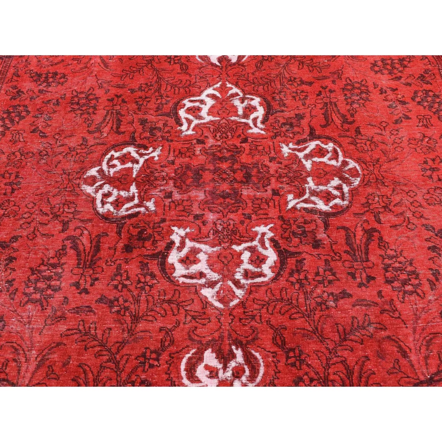 8'7"X10'8" Red Overdyed Pure Wool Zoroastrian Tebraz Hand Knotted Rug