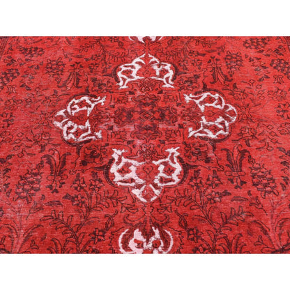 8'7"X10'8" Red Overdyed Pure Wool Zoroastrian Tebraz Hand Knotted Rug