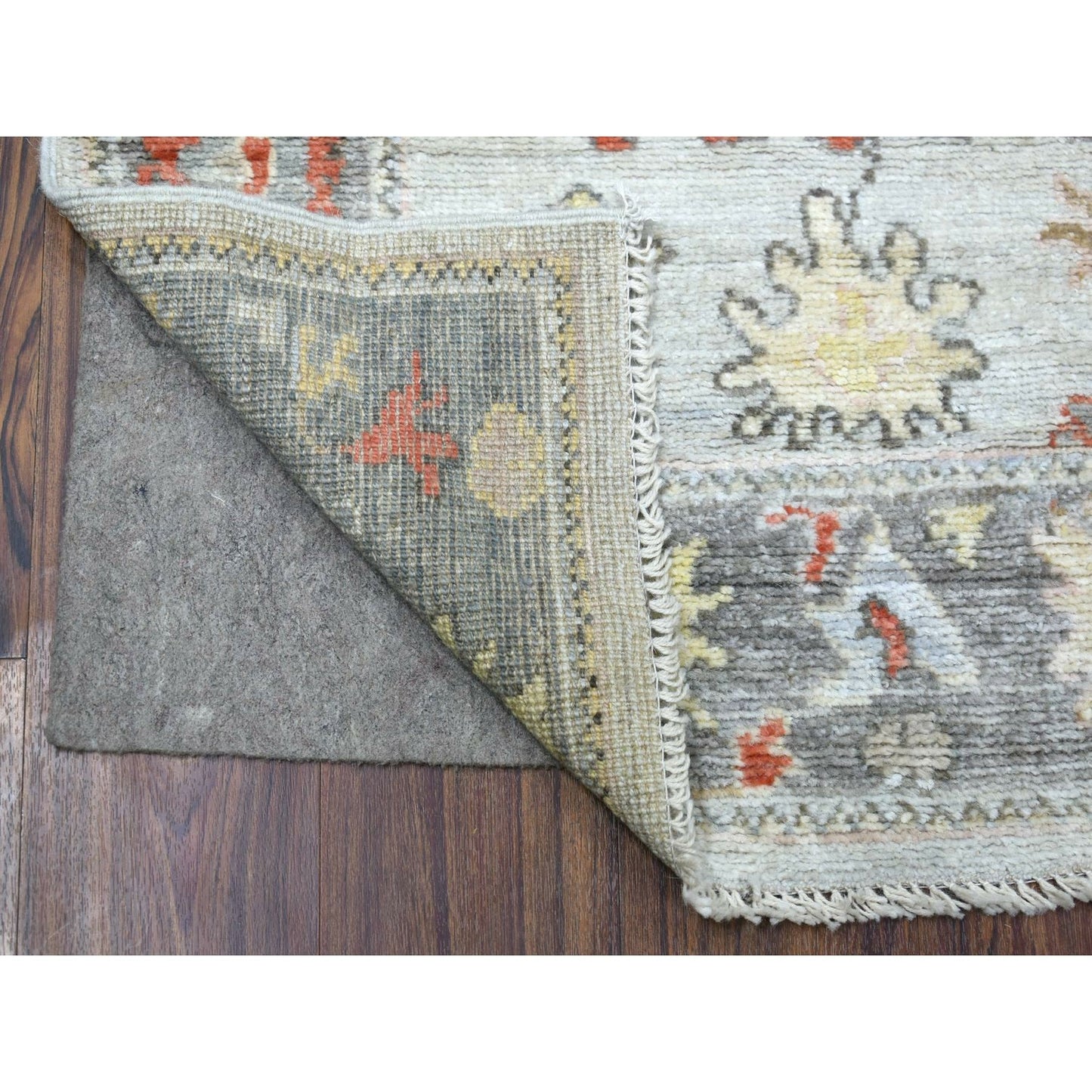2'9"X9'5" Pure Wool Hand Knotted Gray Angora Oushak Oriental Runner Rug