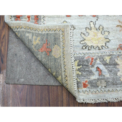 2'9"X9'5" Pure Wool Hand Knotted Gray Angora Oushak Oriental Runner Rug