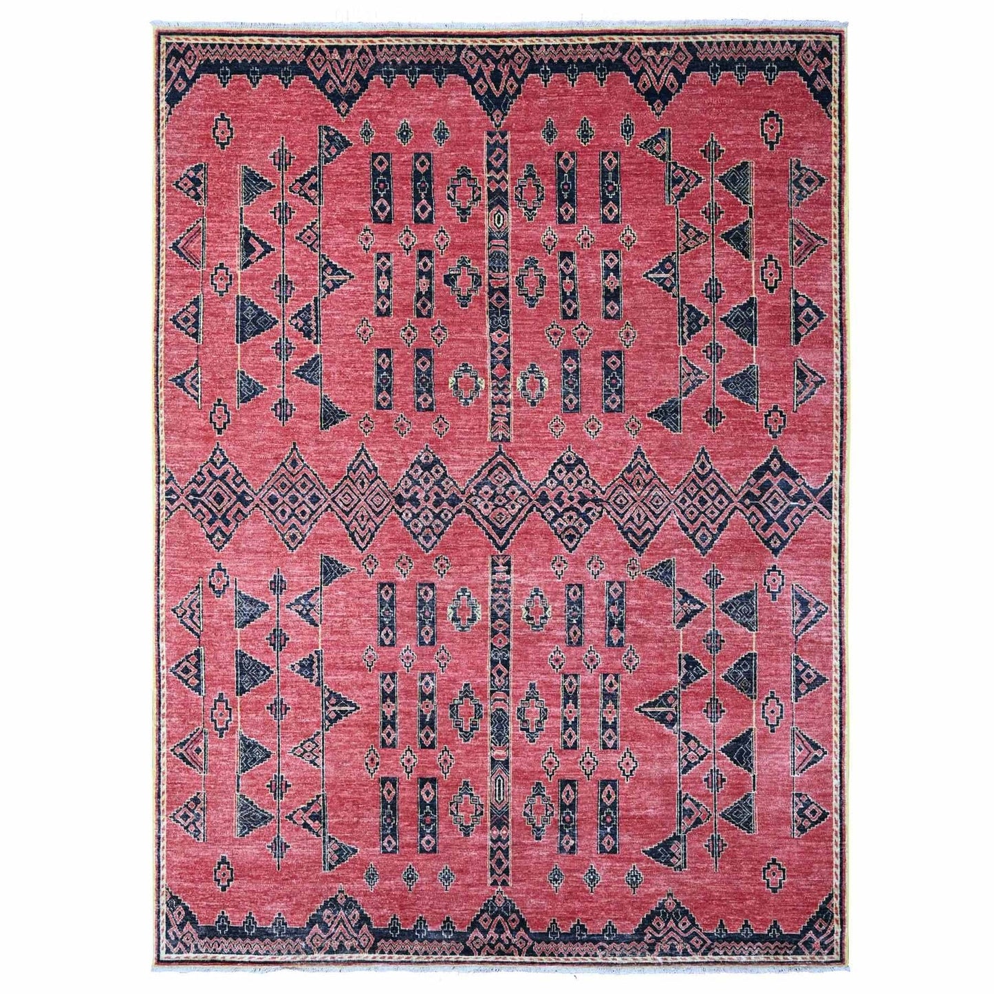 8'7"X11'3" Red Peshawar Berber Influence Geometric Pattern Oriental Rug