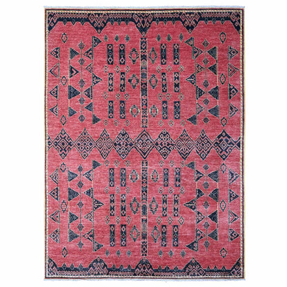 8'7"X11'3" Red Peshawar Berber Influence Geometric Pattern Oriental Rug