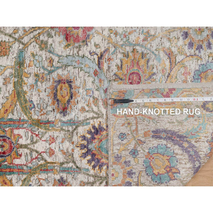 2'7"X10' Ivory Sickle Leaf Design Runner Rug Hand Knotted Silk With Wool