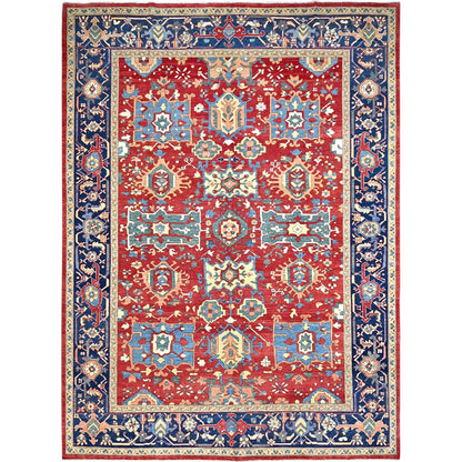 9'10"X13'1" Ruby Red Hand Knotted Wool Seeripe Heris Design Oriental Rug