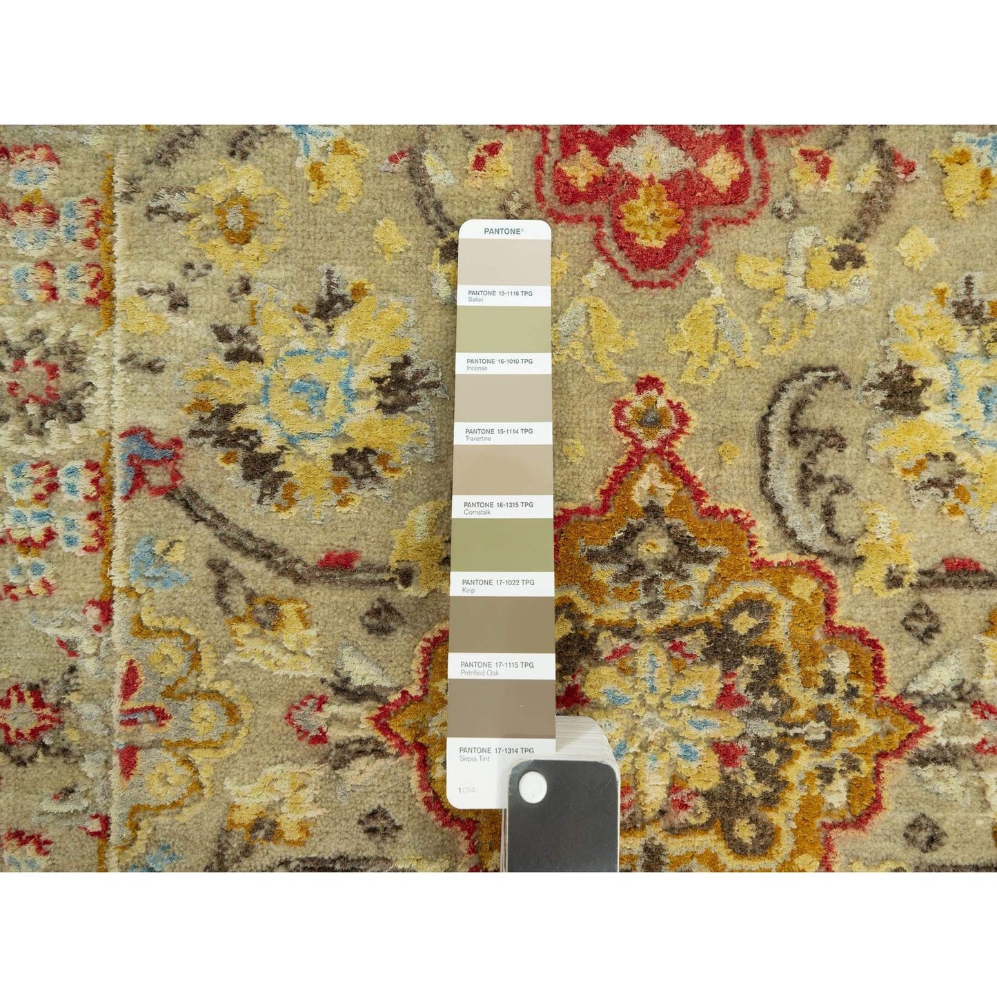 Rug 2'3"x3' Beige Wool and Silk Sunset Hand Knotted Runner Oriental