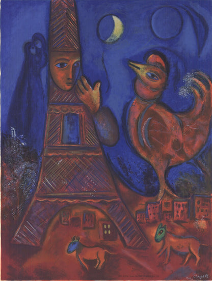 Marc Chagall Good Morning Paris " Lithograph Modernism Blue, Bro