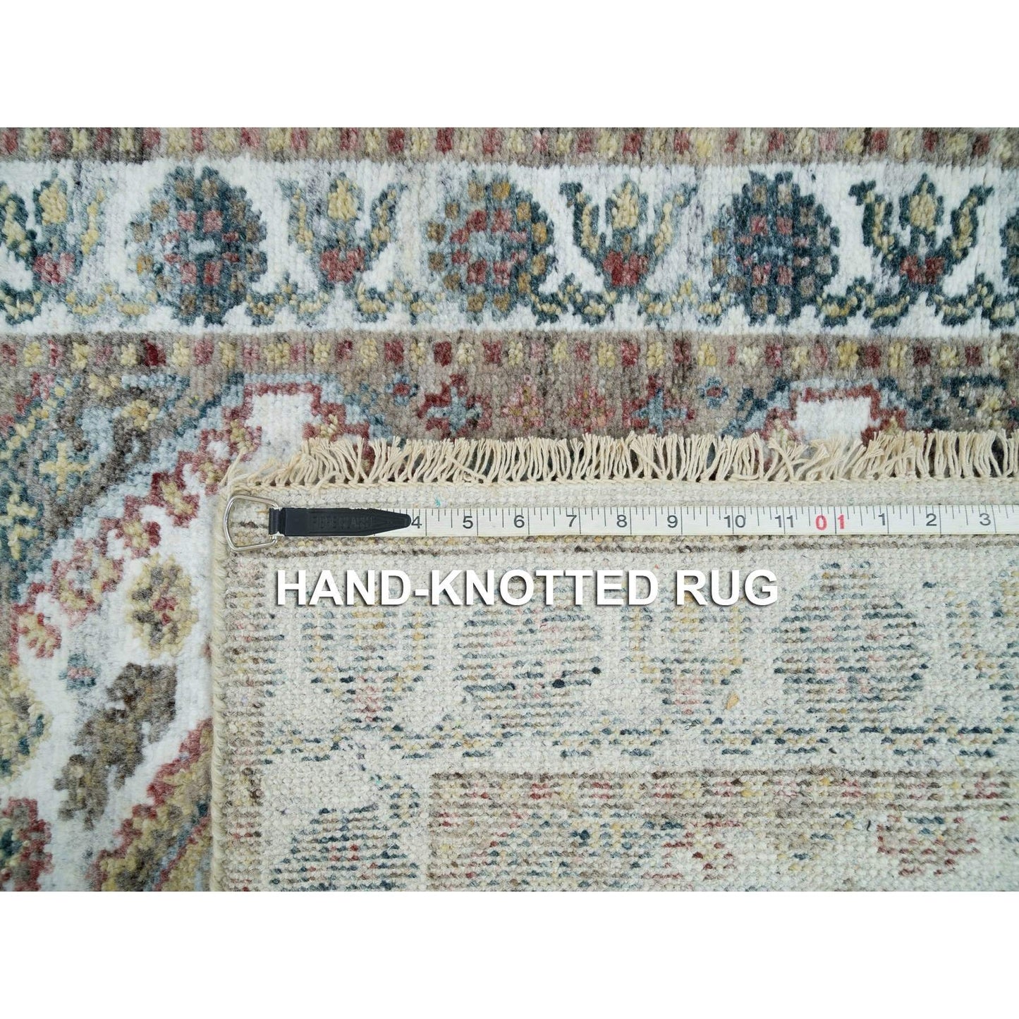 2'7"X8' White Hand Knotted Unique Flower Border Runner Oriental Rug