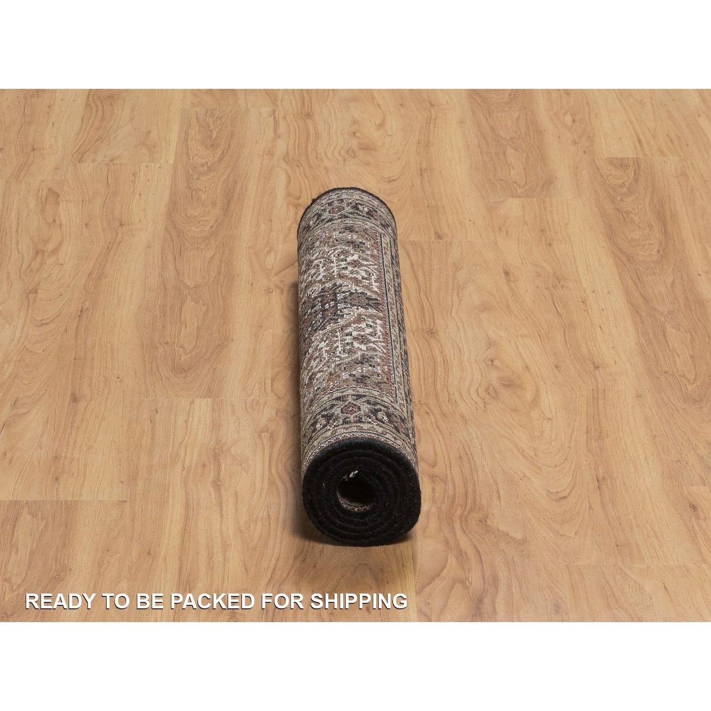 3'X5'4" Black Pure Wool Rug Tebraz Mahi With Medallion Design Hand Knotted