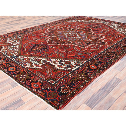 7'10"X11' Rich Red Hand Knotted Vintage Zoroastrian Heris Pure Wool Rug