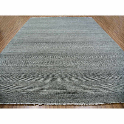 12'1"X15'1" Peppercorn Gray Undyed Wool Hand Knotted Grass Oversized Rug