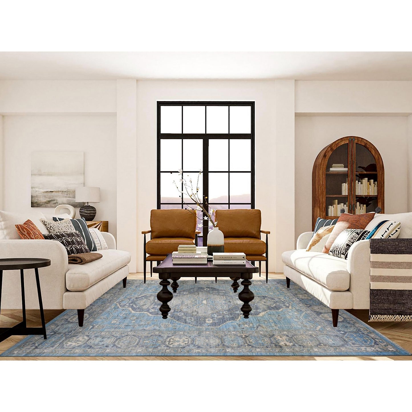 8'X9'6" Blue Hand Knotted Anatolian Village Inspired Wool Rug