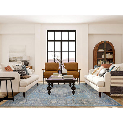 8'X9'6" Blue Hand Knotted Anatolian Village Inspired Wool Rug