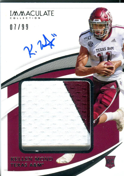 Kellen Mond 2021 Panini Immaculate Collegiate Autographed Game Worn Jersey Rooki