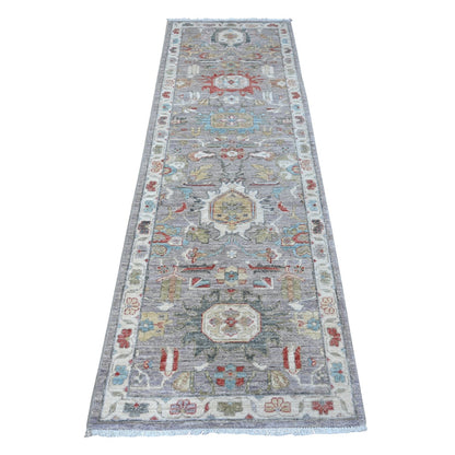 2'6"X7'10" Gray North West Zoroastrian Hand Knotted Aryana Oriental Rug