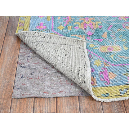 5'10"X9' Green Painted Vintage Zoroastrian Tebraz Hand Knotted Wool Rug