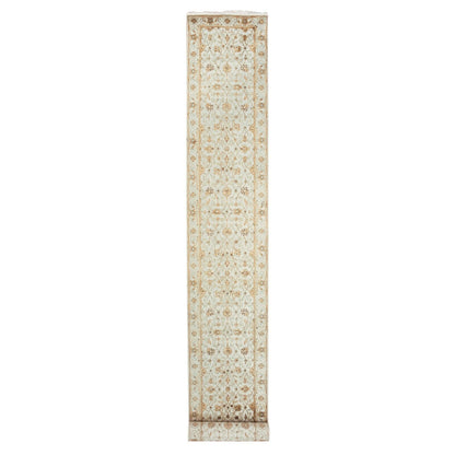 2'7"X20'7" Egret White Silk And Wool Hand Knotted Rajasthan Xl Runner Rug