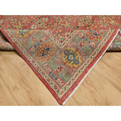 9'X11'10" Red 100% Wool Hand Knotted Antiqued Oushak Design Oriental Rug