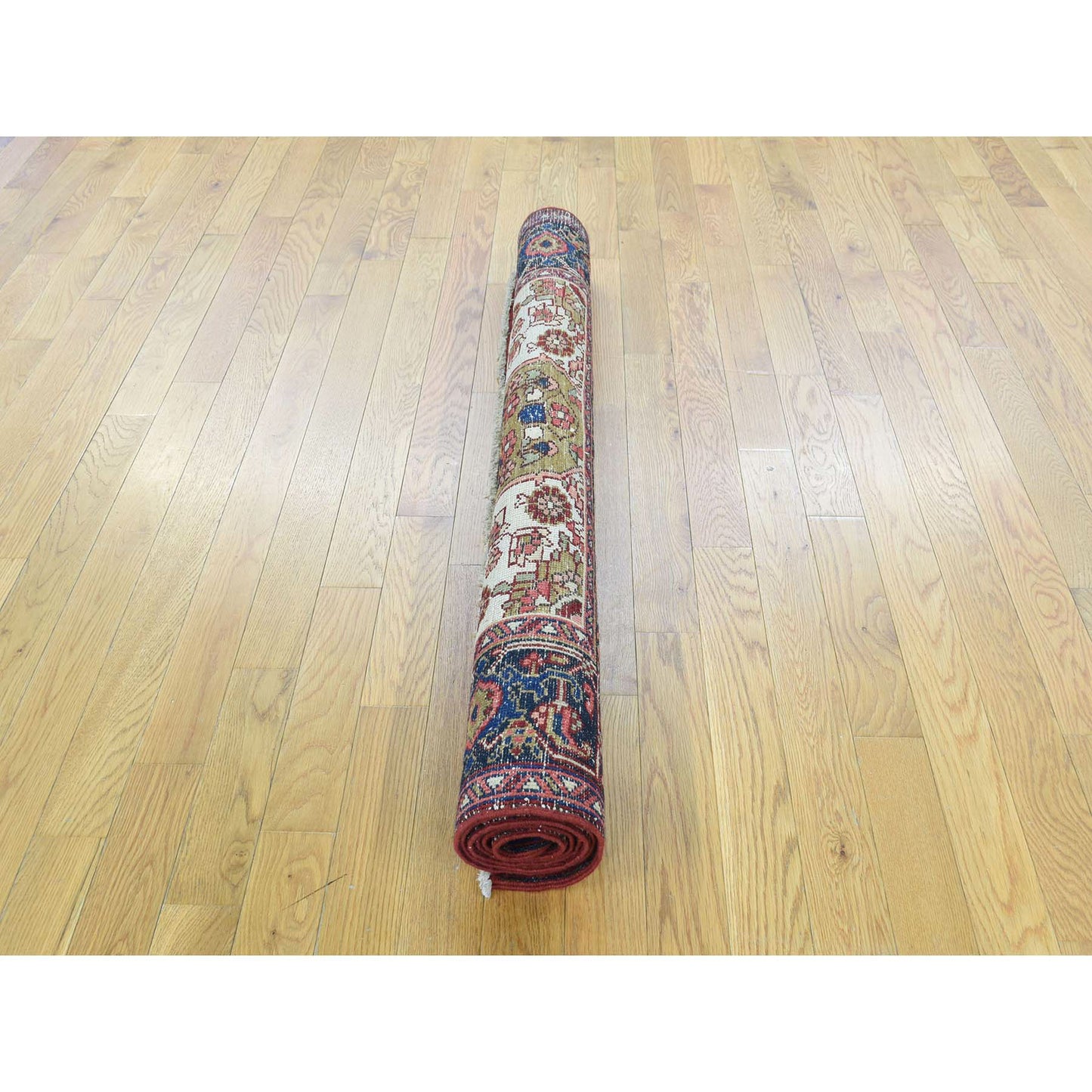 4'6"X6'4" Green Hand-Knotted Antique Heris Mint Cond Wool Oriental Rug