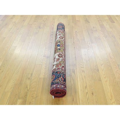 4'6"X6'4" Green Hand-Knotted Antique Heris Mint Cond Wool Oriental Rug