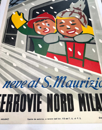 S Maurizio Ferrovie Nord Milano  Carlo Dradi Authentic 1948 Italian Ski  Poster