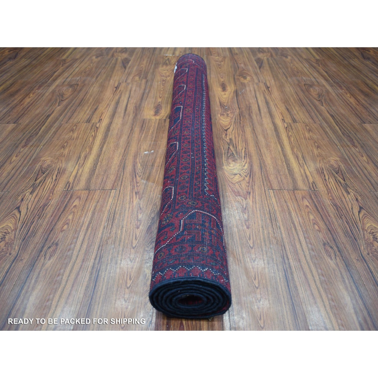 4'4"X6'3" Deep Red Afghan Khamyab Shiny Wool Hand Knotted Rug