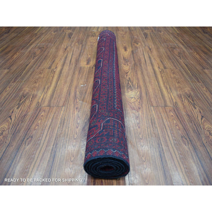 4'4"X6'3" Deep Red Afghan Khamyab Shiny Wool Hand Knotted Rug
