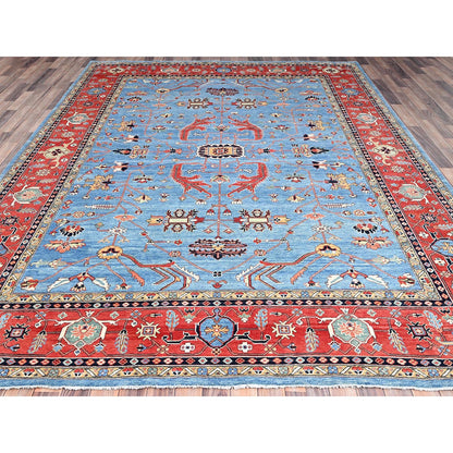 9'X11'6" Blue Extra Soft Wool Afghan Peshawar Hand Knotted Oriental Rug