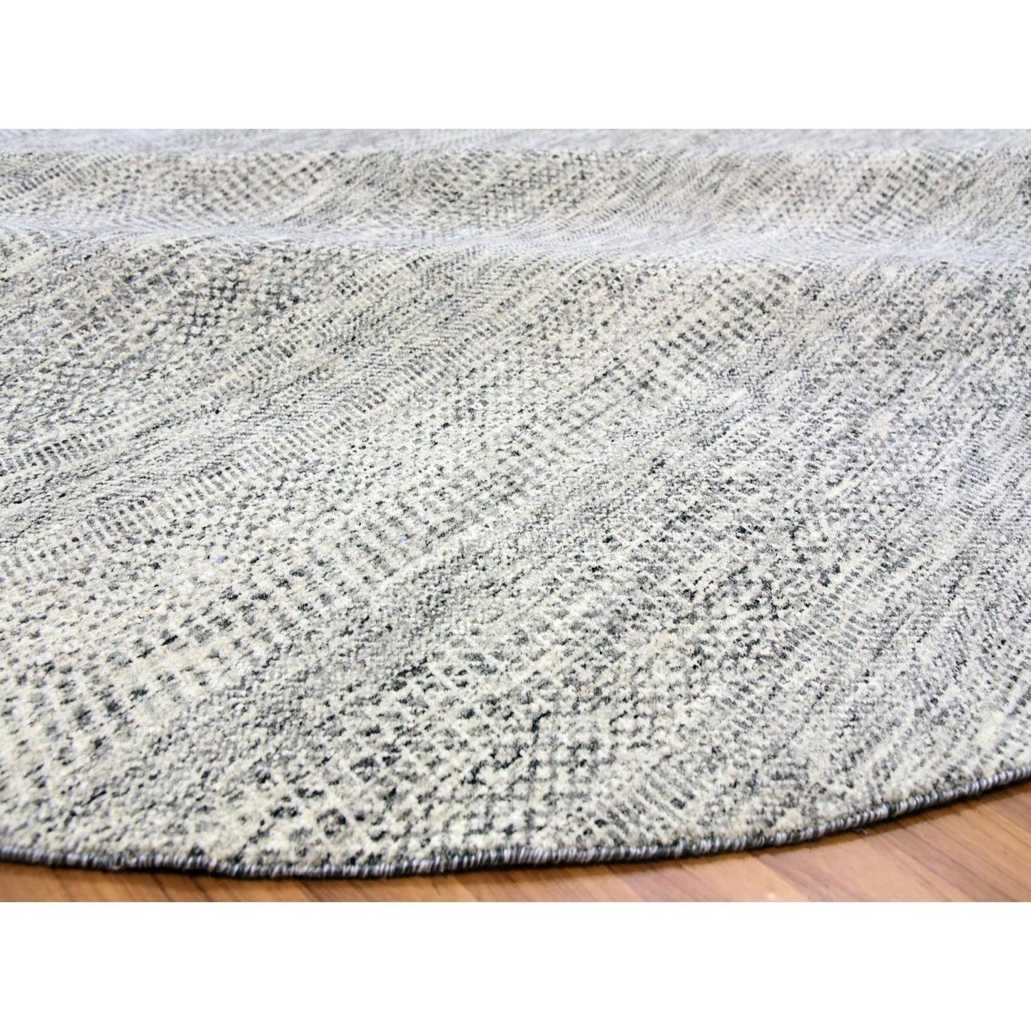 11'X11' Bright Gray Undyed Wool Grass Design Hand Knotted Round Rug