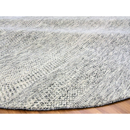 11'X11' Bright Gray Undyed Wool Grass Design Hand Knotted Round Rug