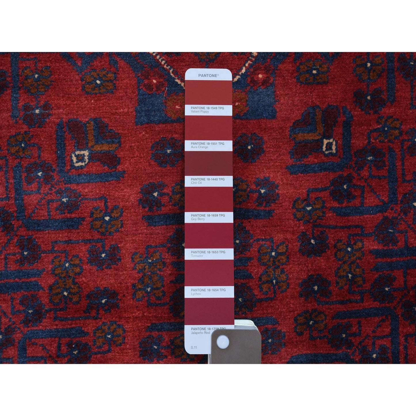 2'10"X12'8" Deep Red Afghan Khamyab Pure Wool Hand Knotted Runner Rug