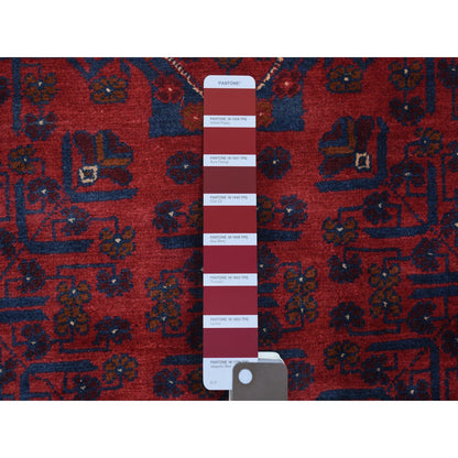 2'10"X12'8" Deep Red Afghan Khamyab Pure Wool Hand Knotted Runner Rug