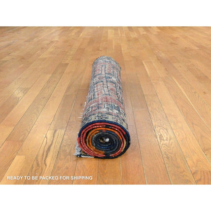 3'2"X10' Red Vintage Zoroastrian Heris Pure Wool Hand Knotted Runner Rug