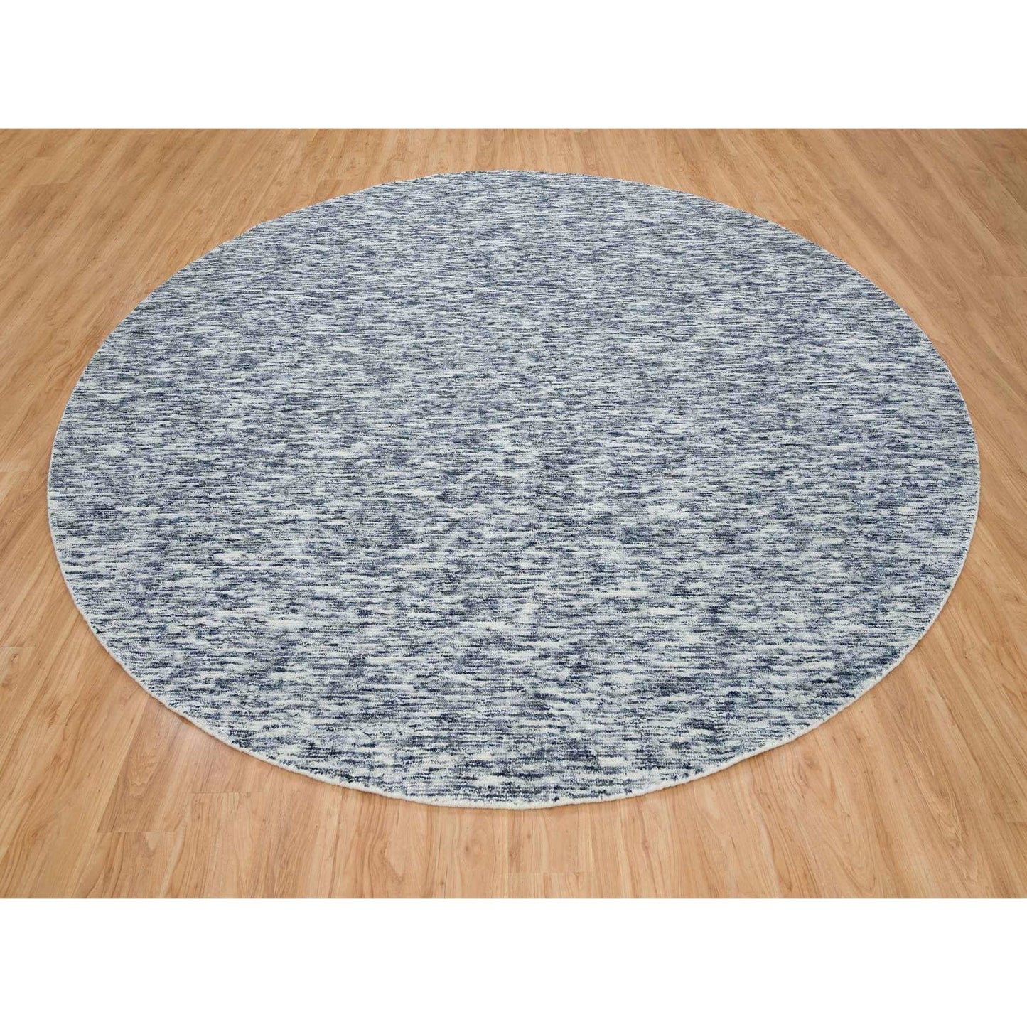 12'X12' Blue Modern Striae Design Pure Wool Hand Loomed Round Rug