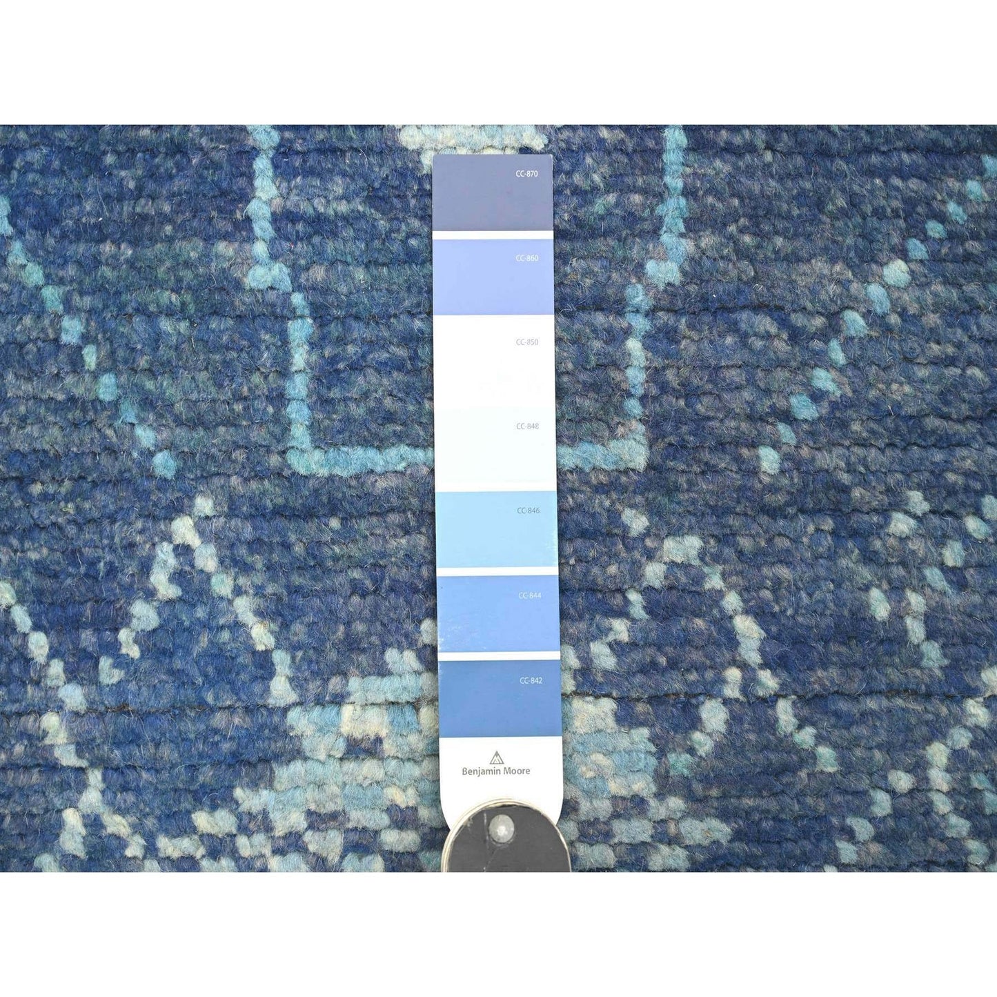 2'10"X10'3" Blue Geometric Moroccan Weave Wool Hand Knotted Runner Rug