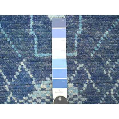 2'10"X10'3" Blue Geometric Moroccan Weave Wool Hand Knotted Runner Rug