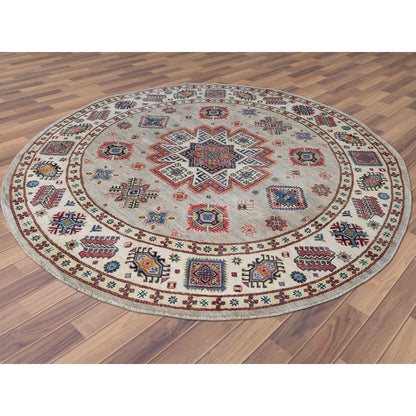 7'10"X7'10" Caucasian Afghan Special Kazak Hand Knotted Round Wool Rug